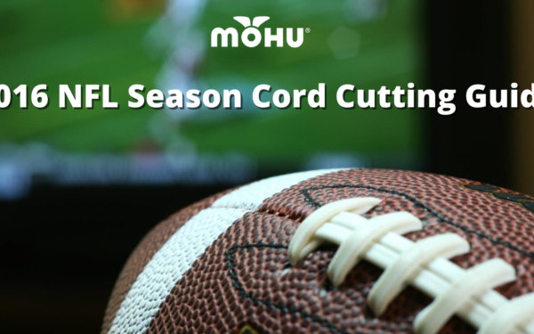 Football in front of TV Screen, 2016 NFL Season Cord Cutting Guide with Mohu logo