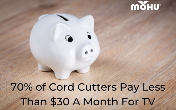 Piggy bank on table, 70% of Cord Cutters Pay Less Than $30 A Month For TV, Mohu logo