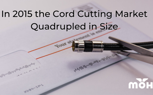 bill on table with a cord being cut on top of it, In 2015 the Cord Cutting Market Quadrupled in Size, mohu logo