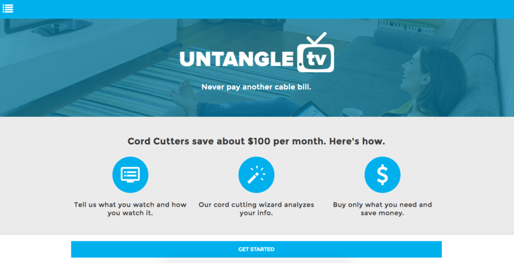 screenshot of the untangle.TV homepage